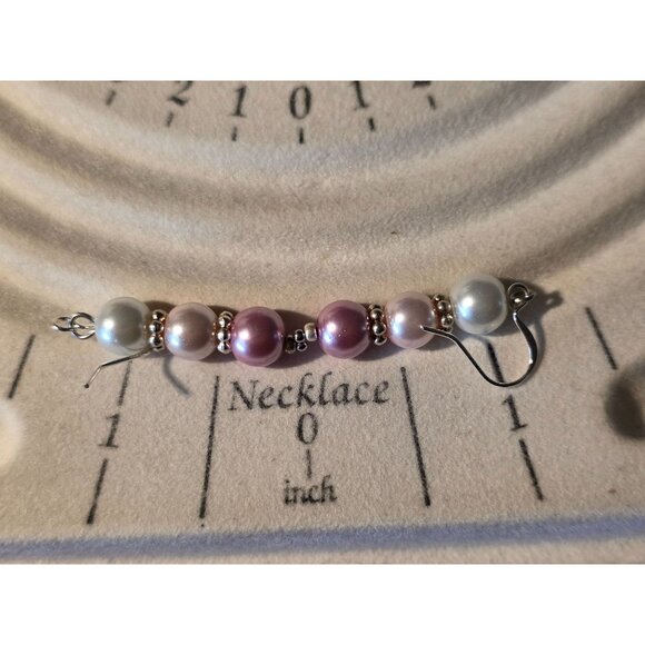 Pink & White Pearl Drop Earrings With Silver Hooks - Picture 2 of 2